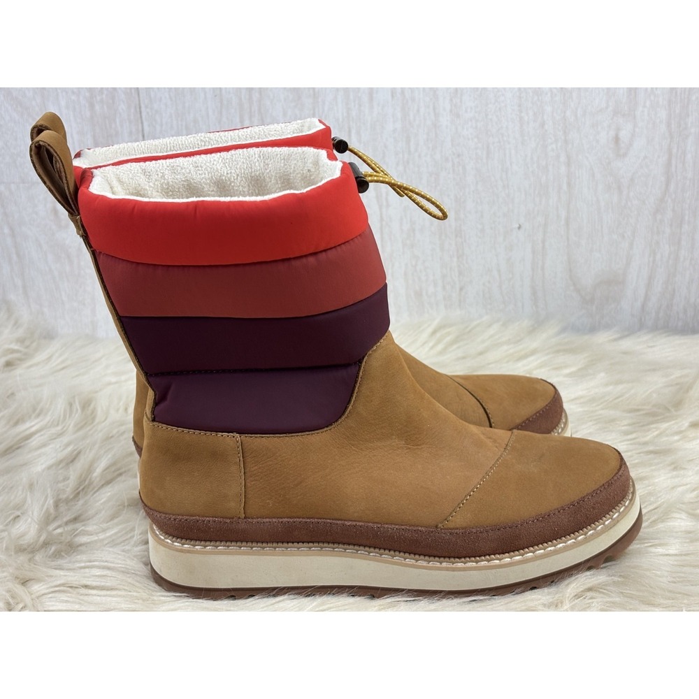 TOMS Makenna‎ Boots Womens 7.5 Tan Nubuck Quilted Faux Fur Water Resistant